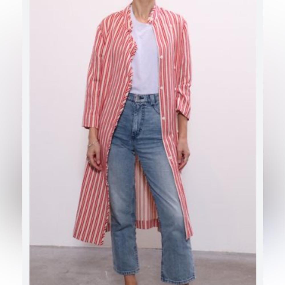 Raquel Allegra Red and Cream Duster Dress Size 2 - Picture 15 of 15
